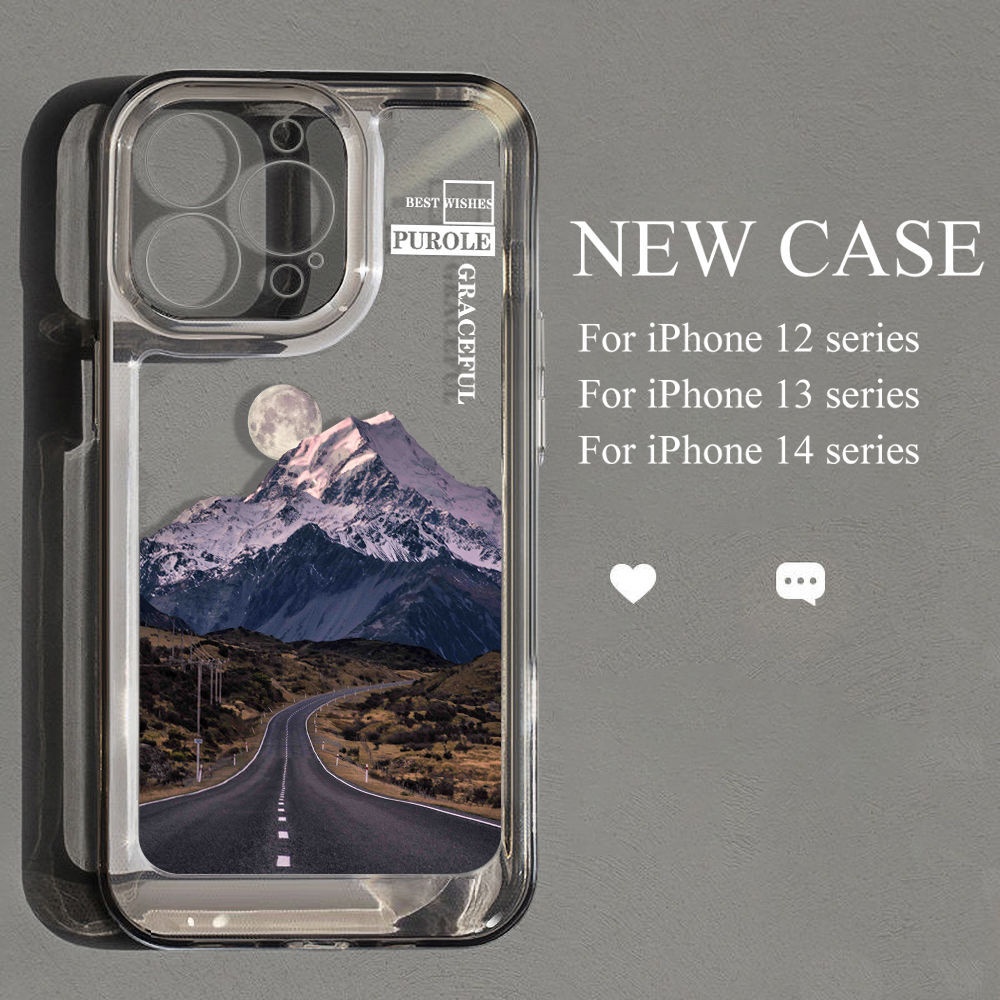Highway Snow Mountain Suitable For IPhone15 Mobile Phone Case13pro Apple12 All-inclusive11/14 Transparent Scenery