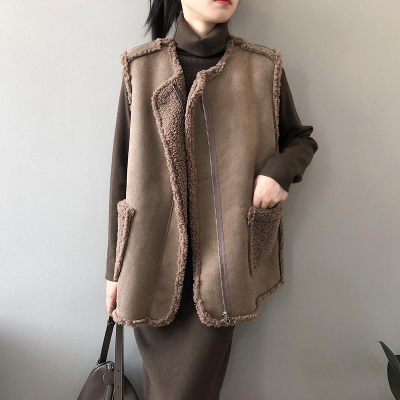 Autumn And Winter Japanese Lamb Wool Vest Women's Outer Wear Vest Coat Korean Style Loose Two-sided Waistcoat
