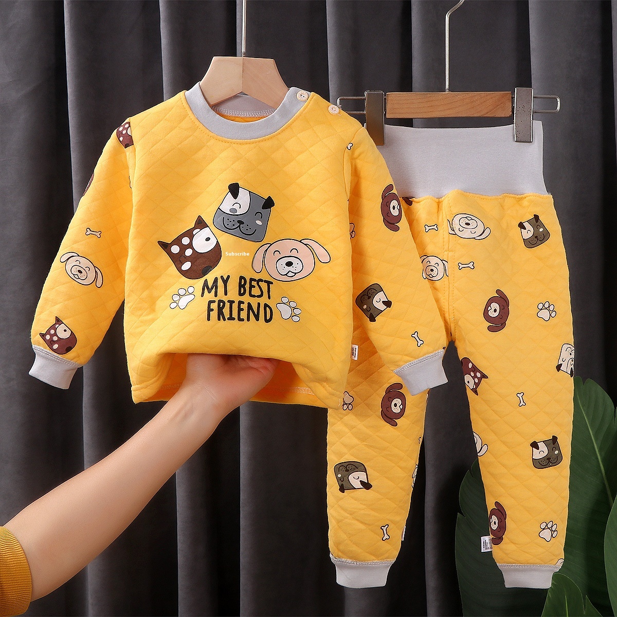 Direct Sale Children's Thermal Underwear Set Three-layer Quilted Thickened Boys And Girls Autumn And Winter Home Clothes Baby Children's Clothing