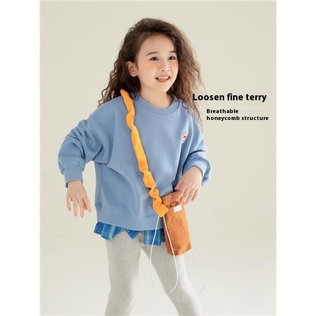 Children's Spring And Autumn Plaid Cotton Terry Sweater Girls Loose Pullover Fake Two-piece Splicing Tops Fashionable