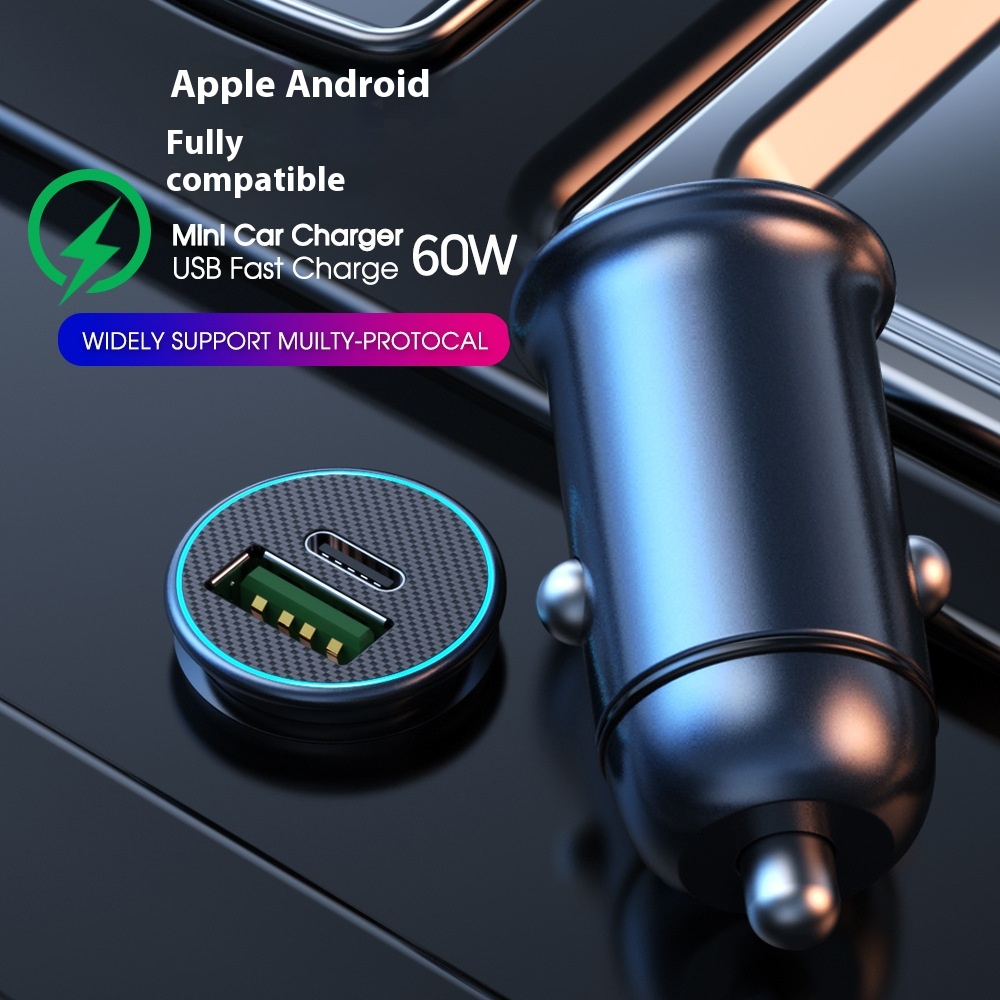 60 WCar Charger PDCar Charger USB-CPlug Suitable For Apple Samsung Huawei Flash Charge QC3.0 Car Charger Head