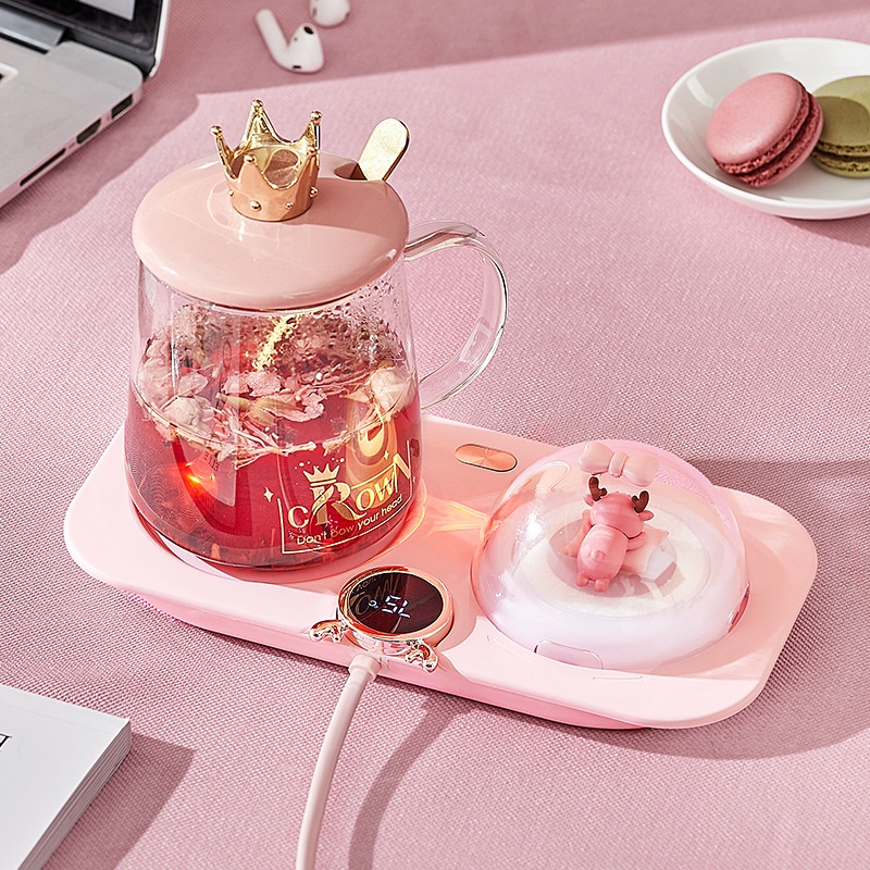 Xing Pet Temperature-Controlled Smart Heating Coaster,Three-Level Heating With Aroma Diffuser,Night Light,And Milk Warmer