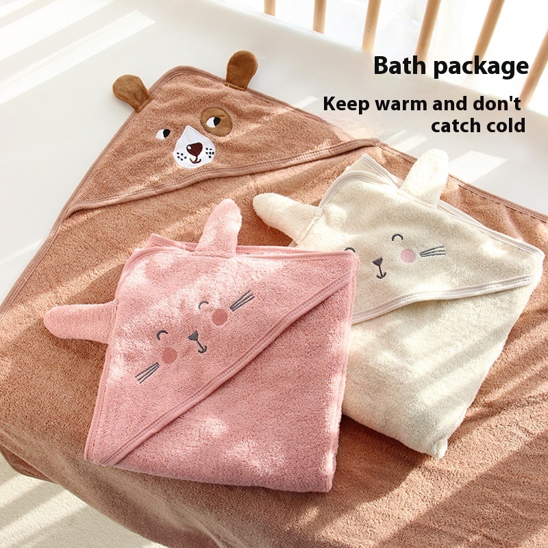 Cotton Baby Bath Towel Absorbent Cute Cartoon Children's Hooded Cloak Thickenedborn Baby Hooded Blanket