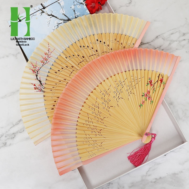 Japanese Bamboo Folding Fan Women's Fan Hand-painted Classical Silk Fan Ancient Style Folding Carved Dance Fan Chinese Style