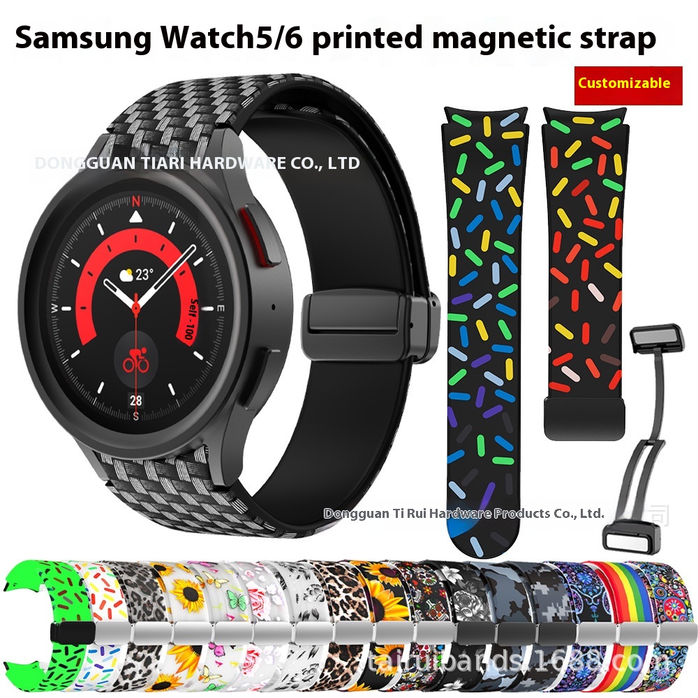 Suitable For Samsung Watch5 Pro Printed Silicone Strap Watch6/5/4 Magnetic Folding Buckle Smart Watch Strap