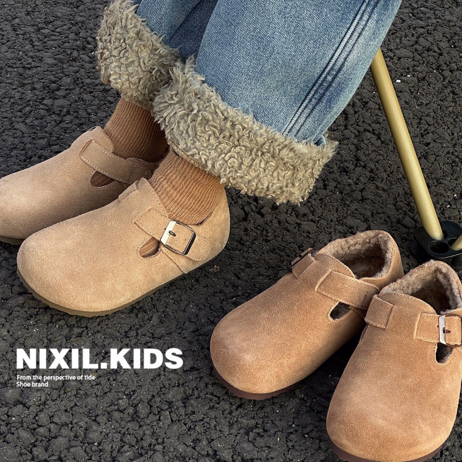 Little Black Horse Children's Shoes Winter Children's Plus Velvet Birkenstocks Matte Genuine Leather Boys'Cotton Shoes Korean Girls'Cotton Shoes