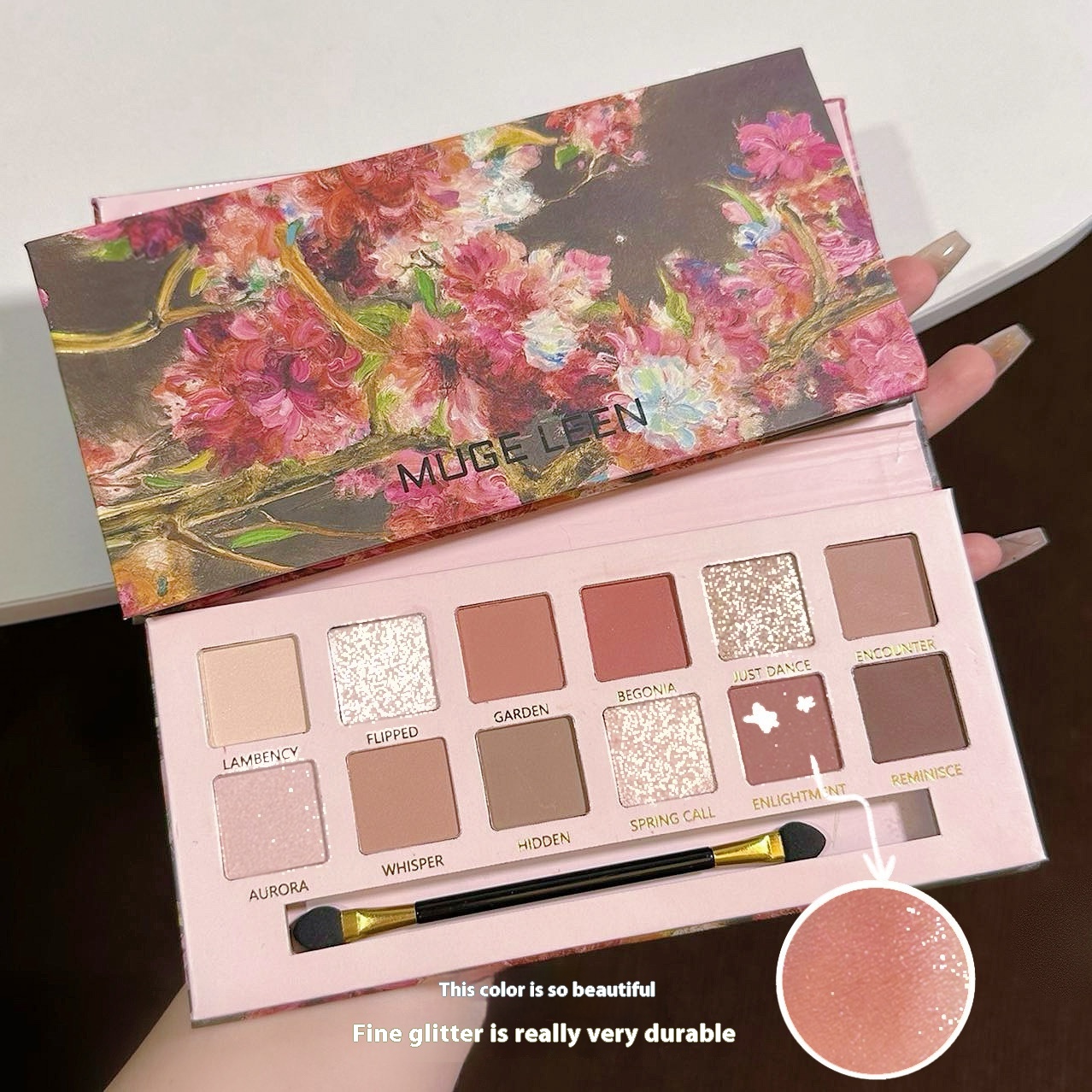 Makeup MUGE LEEN Begonia Flower Oil Painting Wind 12 Color Eyeshadow Plate Pearlescent Matte Low Saturation Pink Brown Plate Eyeshadow