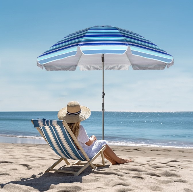 Aluminum Alloy Striped Beach Umbrella Outdoor Seaside Leisure Sun Protection Spiral Ground Plug Parasol