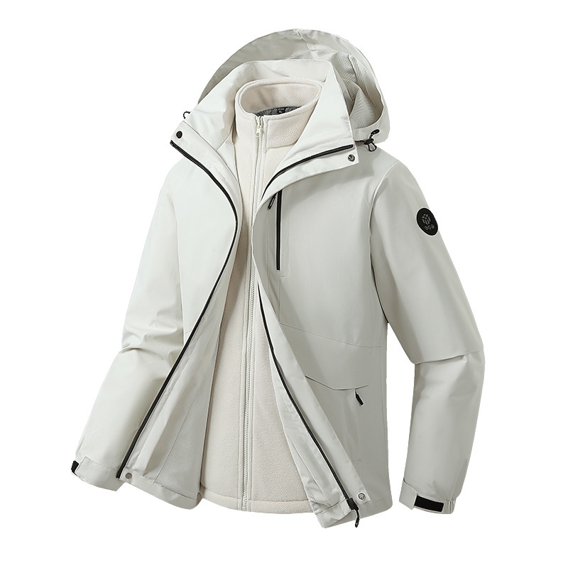 Style Of Softshell Jacket For Men And Women, Warm And Water-Repellent, With Fleece Lining, Couple's Three-In-One Detachable Coat