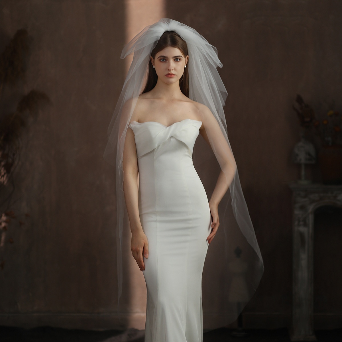 V307 Long Veil Multi-layer Fluffy White Gauze Wedding Travel Photography Style And Makeup Bride Headdress