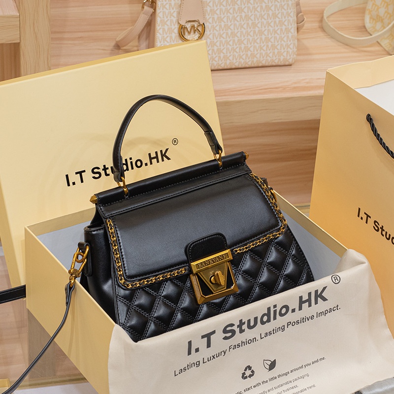 Genuine Leather Diamond Lattice Handbag Women's Autumn And Winter Light Luxury High-end Feeling This Year Popular Shoulder Messenger Bag