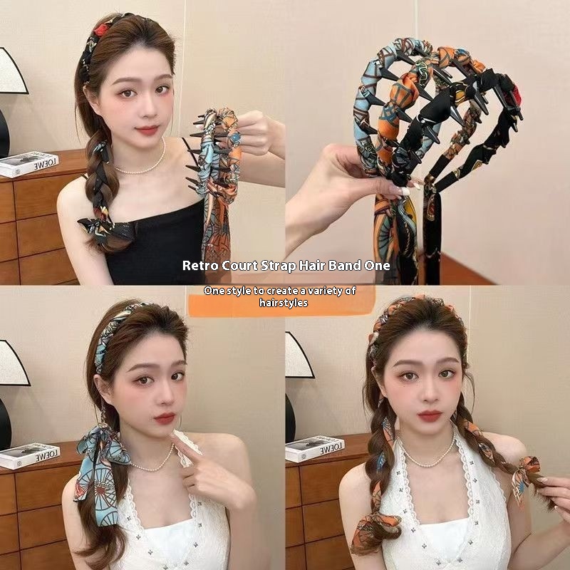 Polar Dot Ribbon Hair Band Women's Fashion Elegant Hair Band Silk Scarf Tie Hair Out All-match Hair Weaving Headwear Hair Accessories