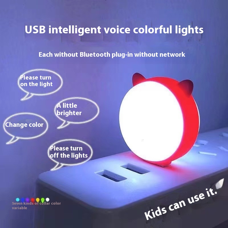 Cute Cat Smart Voice-Controlled Lamp-Voice-Activated Night Light,USBLEDSound-Controlled Lamp,Atmosphere Lamp With Smart AI