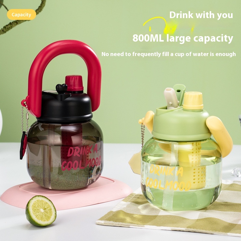 Children's Carrying Pot Double Drinking Plastic Cup High Color Value Sports Large Capacity Water Cup Cartoon Straw Cup For Men And Women
