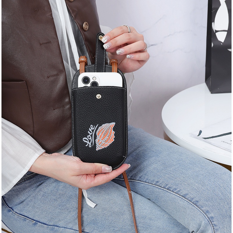 First Layer Cowhide Women's Mobile Phone Bag Mini Vertical Mobile Phone Bag Fashionable Printed Women's Small Bag Crossbody Bag
