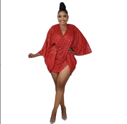 Spring European And American Foreign Trade Independent Station Women's Wear Gathered Sequ Sexy Fashion Dress Dress - 4