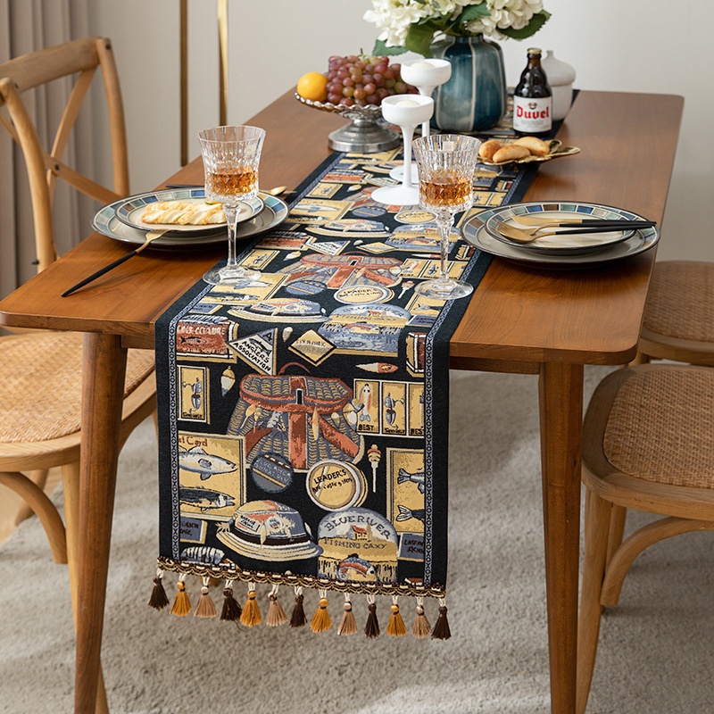 American Retro Table Flag Yarn-dyed Sense Of Age Tassel Household Polyester Table Cloth Table Flag Bed End Flag
