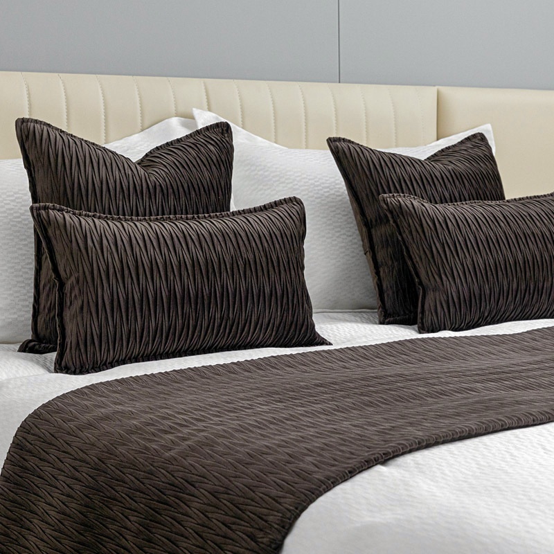 Light Luxury Retro Dark Brown Hotel Bed End Towel Pillow Homestay Blanket Coffee Color Model Room Bed Flag Pillow Waist Pillow