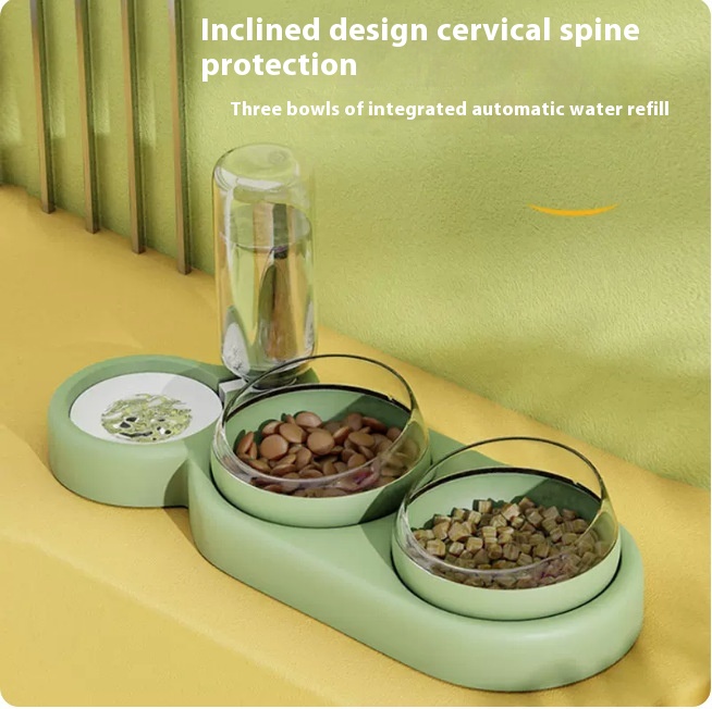 Hot-selling Cat Three-bowl Automatic Drinking Fountain Anti-knockover Large-caliber Tilted Neck-protecting Cat Bowl Pet Supplies Basin