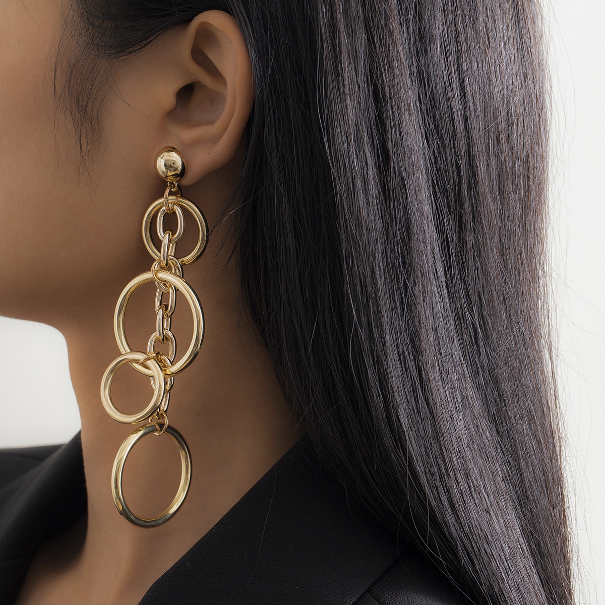 Fashion Simple Long Hoop Tassel Earrings Punk Metal Chain Hollow Earrings Female European And American Jewelry - 3