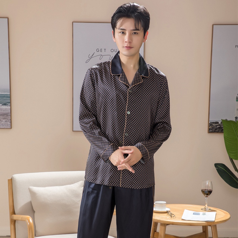 Silk Pajamas Men's Summer Thin Mulberry Silk Home Clothes Simple Natural Long-sleeved Two-piece Suit