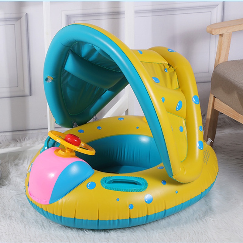 Steering Wheel Car Horn Boat(with Canopy)Infant And Young Children Swimming Ring Water Swimming Ring Seat Ring