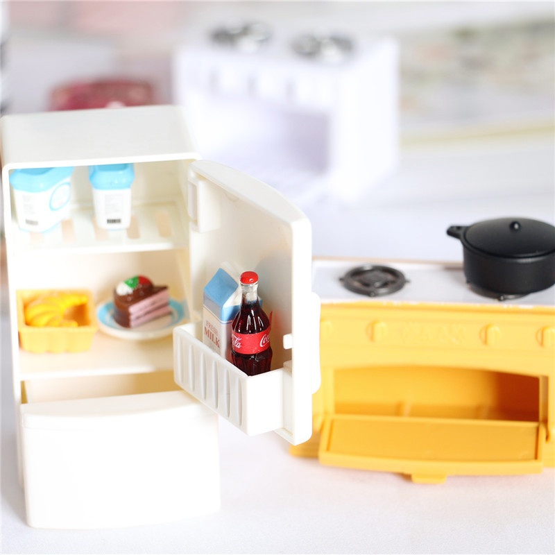 Dollhouse Dollhouse Miniature Food And Play Scene Mini Furniture Model Pocket Kitchen Stove White Refrigerator
