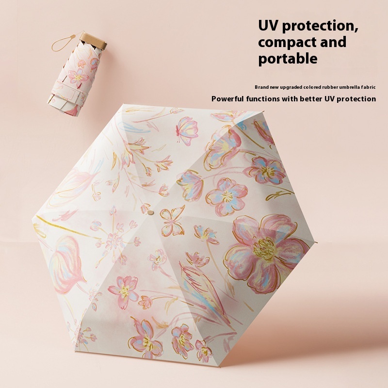 Original Gold Rod Colored Glue Card Umbrella Compact Portable Sun Umbrella Sunny And Rain Dual-use Sunshade Umbrella Sunscreen UV Umbrella