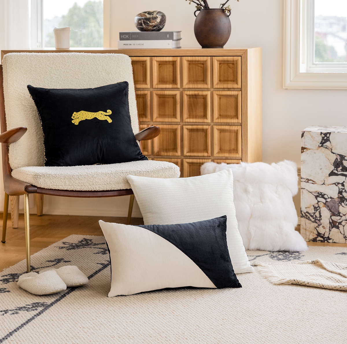 Black And White Sofa Pillow Case Modern Minimalist Bedside Cushion Cushion Back Cushion