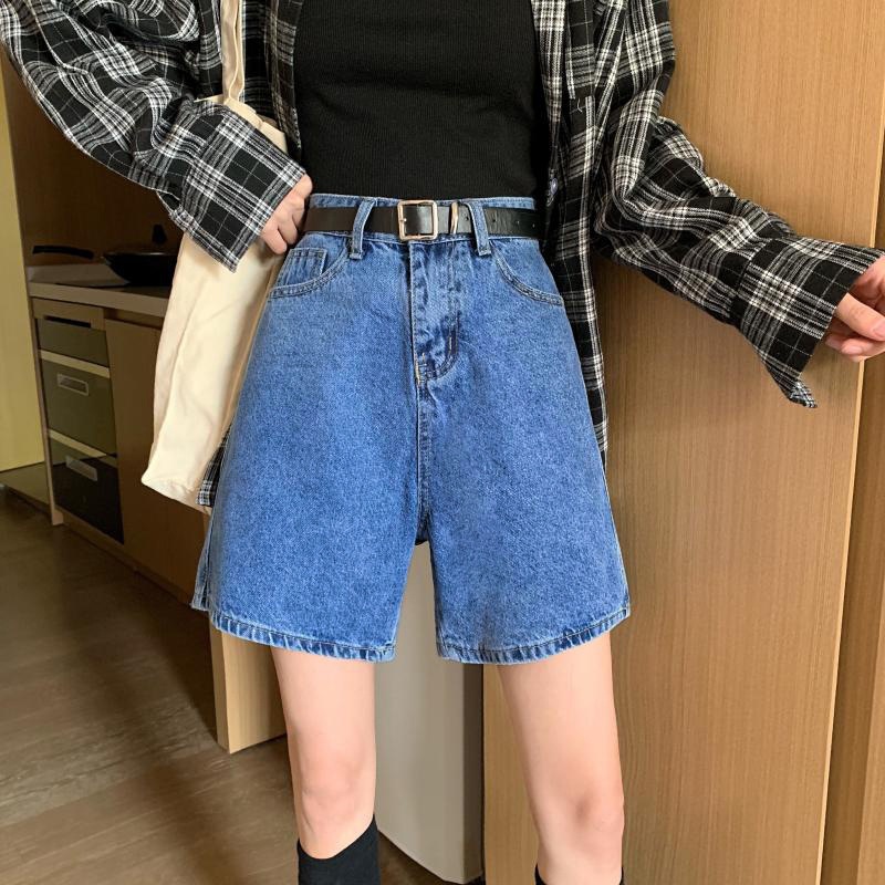 Retro Blue Wide-Leg Denim Shorts For Women Summer Hot Style Straight Loose High Waist Slim Versatile Sexy Hong Kong Style