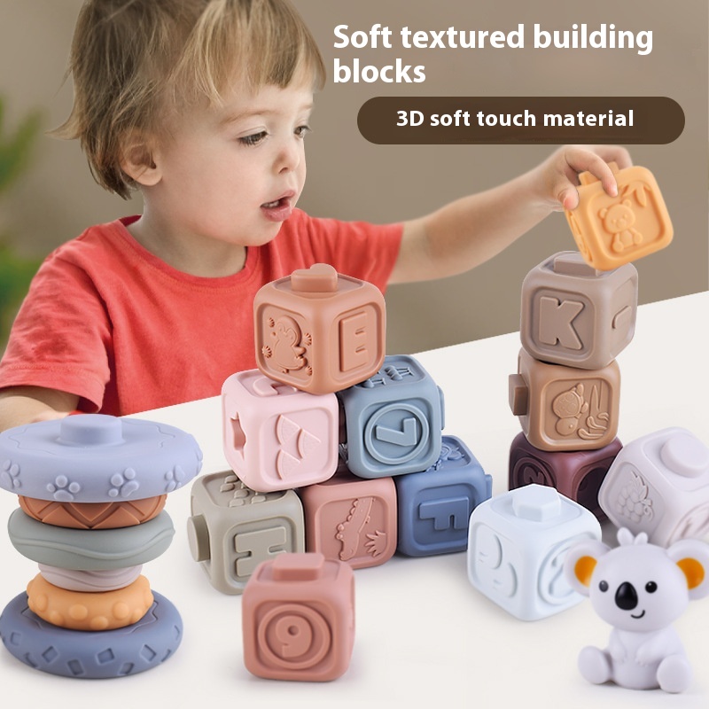 Baby Children's Soft Rubber Embossed Building Blocks Can Be Chewed6-12 Months0 Infants1 Year Old Early Education Educational Toys