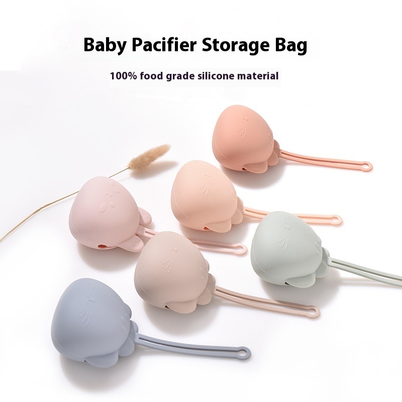 Pacifier Storage Box Portable Baby Pacifier Storage Box Silicone Storage Box Pacifier Anti-drop Box With Lanyard