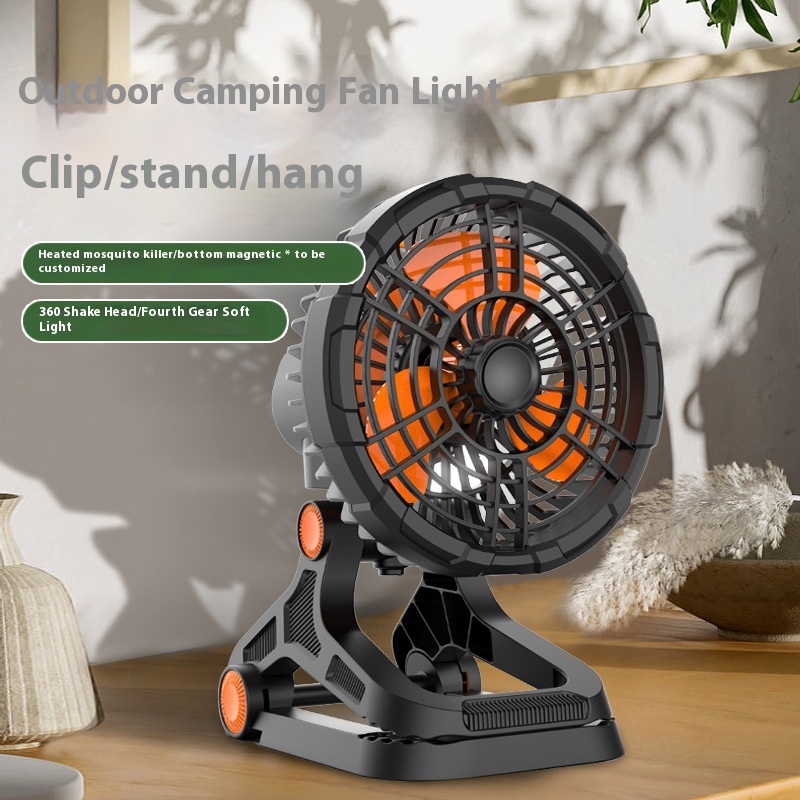 Camping Fan Shaking Head20000 M A Fixed Time Fan Camping Fan Lying On The Ground Clip Fan