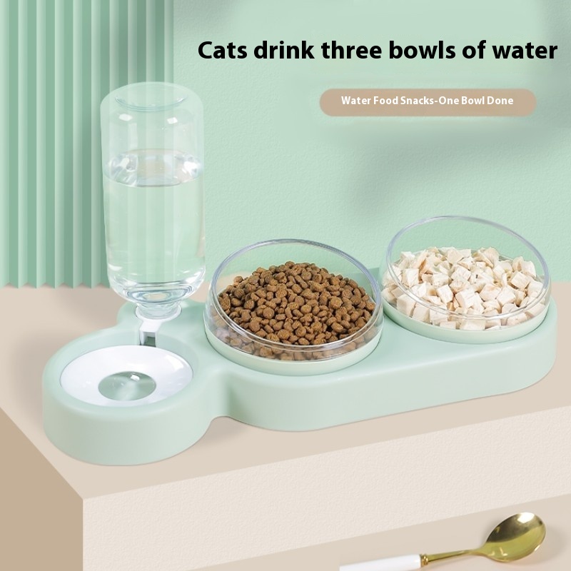Dog Bowl Cat Bowl Pet Feeder Anti-tip Snail Three Bowl Automatic Water Dispenser Large Diameter Cat Bowl