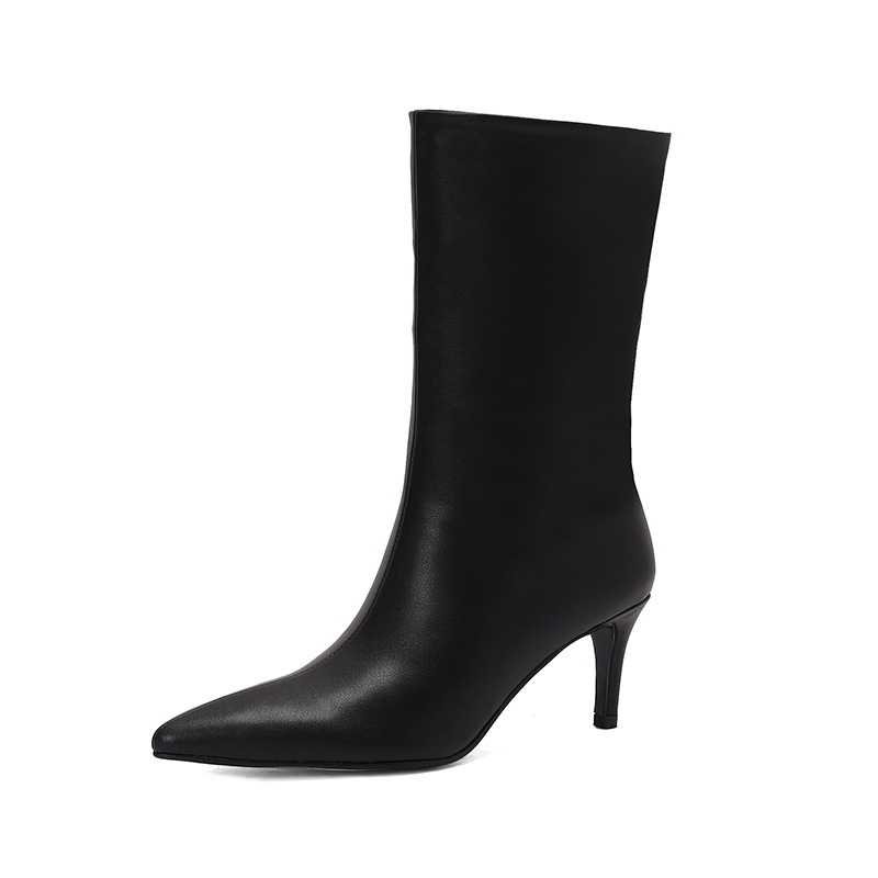 Pointed-toe High-heeled Ankle Boots, Simple And Retro Style For Autumn And Winter, Women's Short Boots, Soft Leather, Slim Fit Boots.