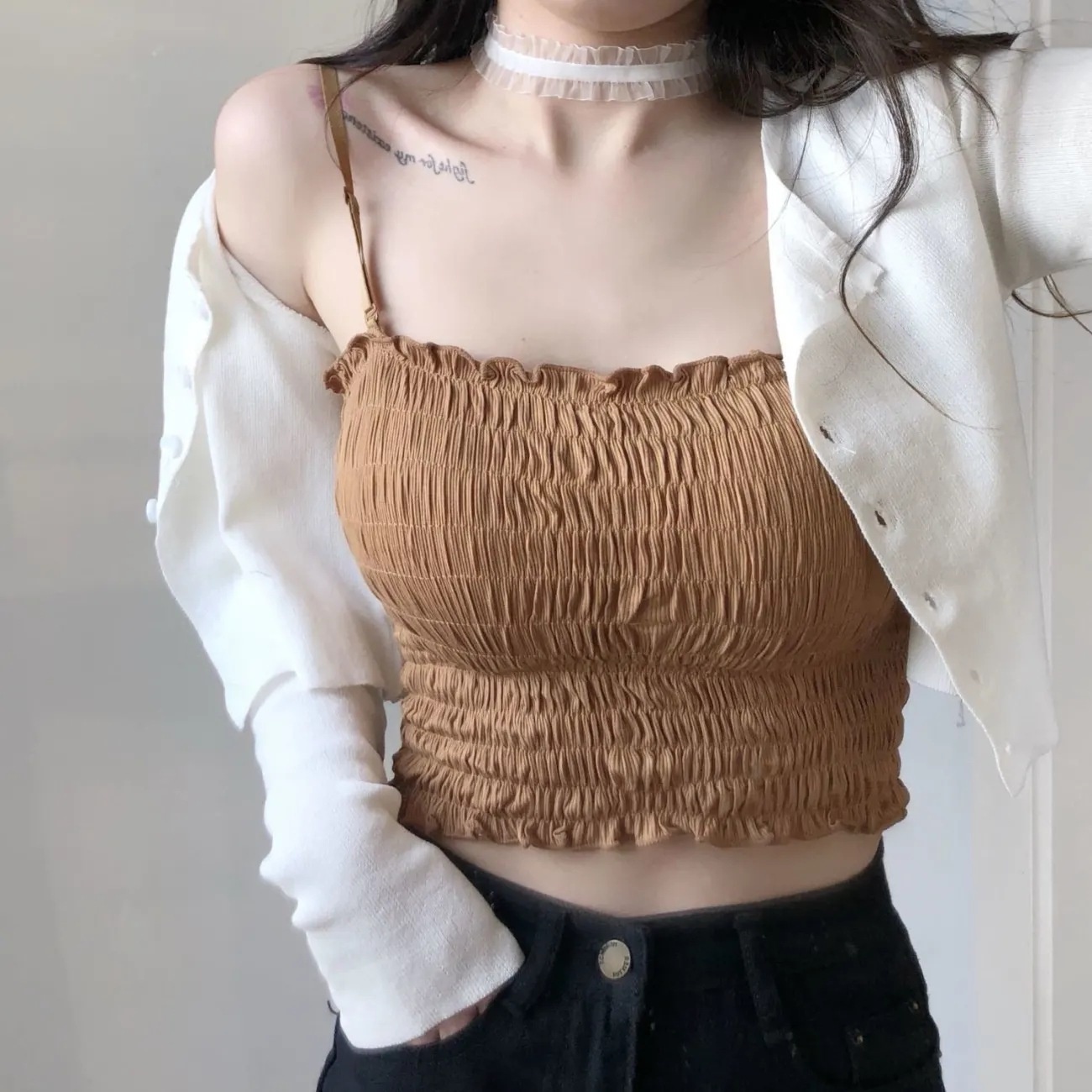 Sydney Style Camisole For Women With Adjustable Shoulder Straps,Pleated Beautiful Back,Breast Wrap,Tube Top With Padded Top,Short Style