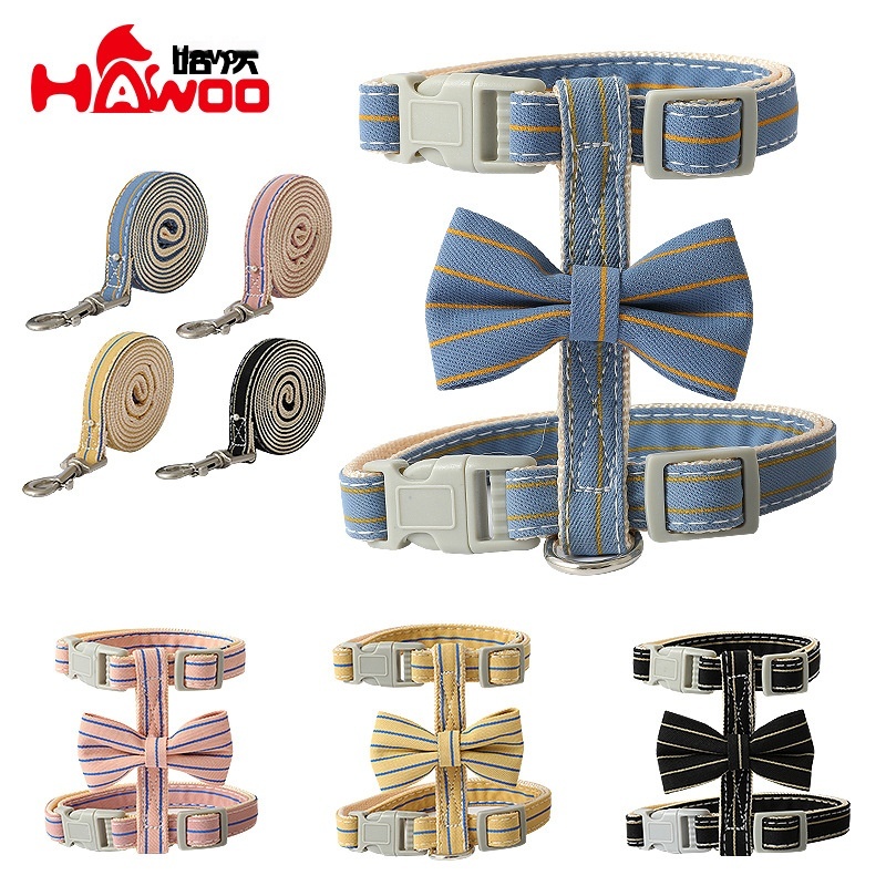 Gentleman Bow Tie Striped Cat I-shaped Traction Rope Anti-breakaway Cat Walking Rope Traction Belt Cat Rope