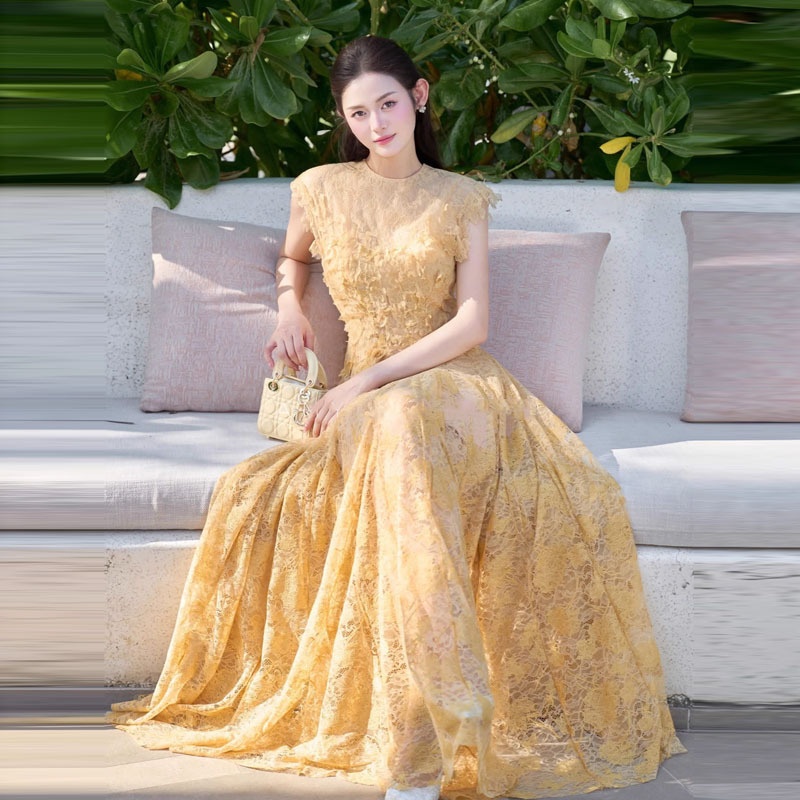 French-style Lace Floral Dress