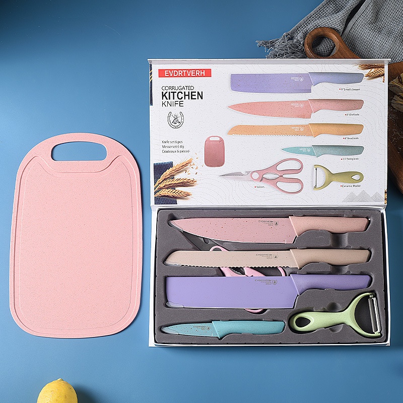 Color Knife Set Stainless Steel Straw6-piece Set Straw Knife Set7-piece Knife Set With Cutting Board Gift Knife Set