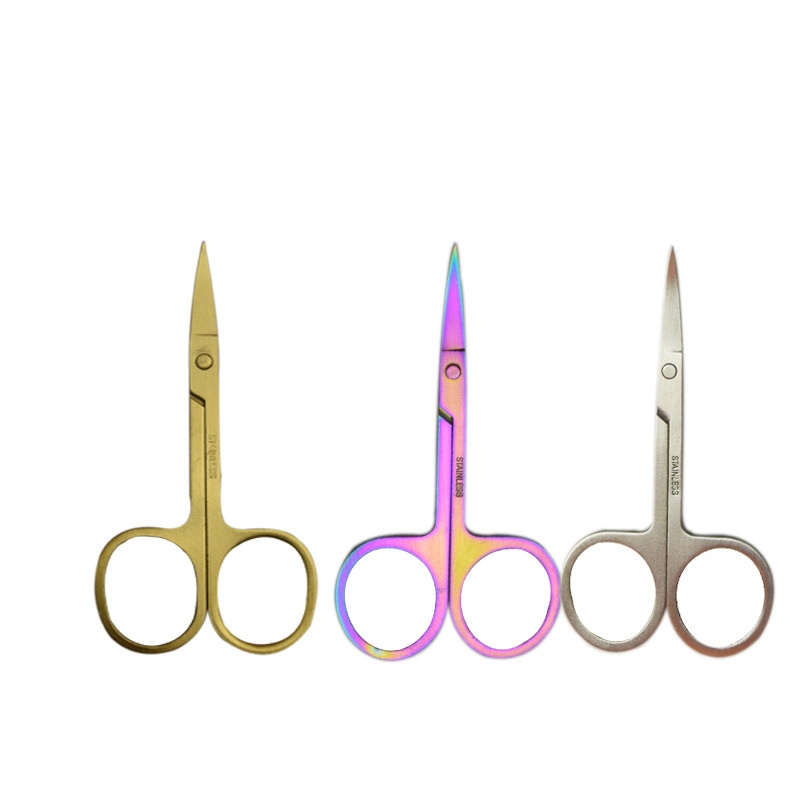 Stainless Steel Beauty Scissors Eyebrow Scissors Beauty Scissors Color Titanium Scissors Stainless Steel Eyebrow Trimming Mirror Light AScissors