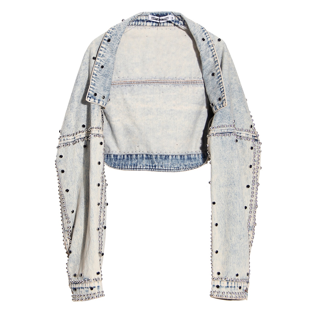 Shawl-style Denim Jacket, Short Jacket, Loose Long-sleeved Heavy-duty Studded Thin Denim Top