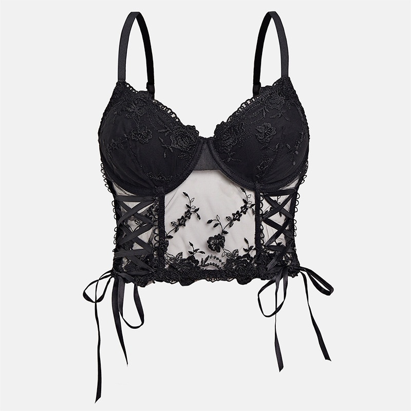 Diablo Spice Girl Lace Camisole Women's Inner Top With Steel Ring Sexy Back Navel V-Neck Short Top