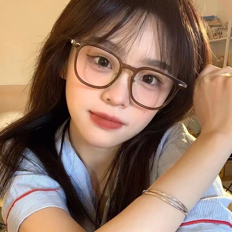 Douyin Xiaohongshu Blue Light Protection Flat Glasses For Women Cold Tea Color Whitening And Slimming Can Be Matched With Myopia Glasses Frame