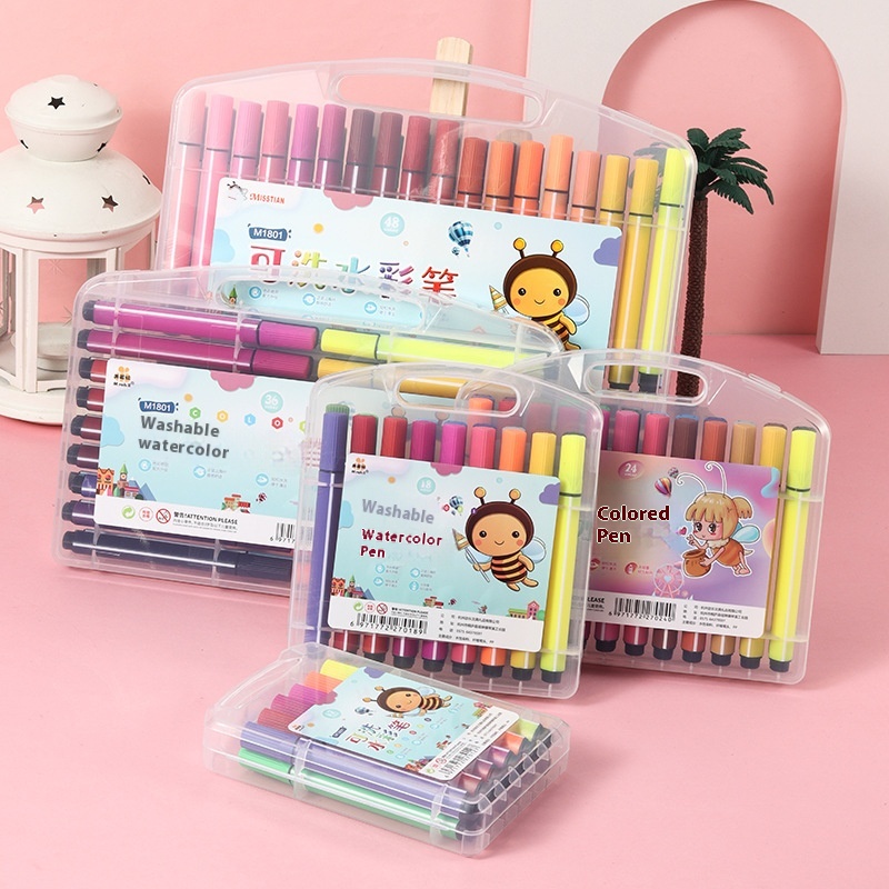 Washable Children's Hard-head Watercolor Pen Triangle Pole Large-capacity Primary School Student Box12-color Painting Pen Color Pen