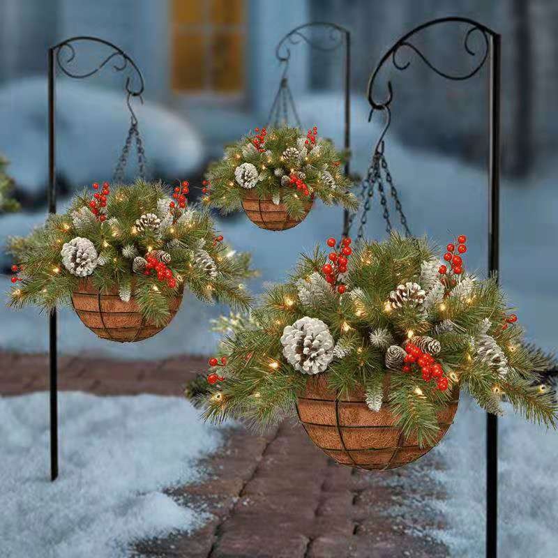 Independent Station Christmas Hanging Basket Wreath Christmas Holiday Decorations Christmas Wreath Artificial Christmas Hanging Basket