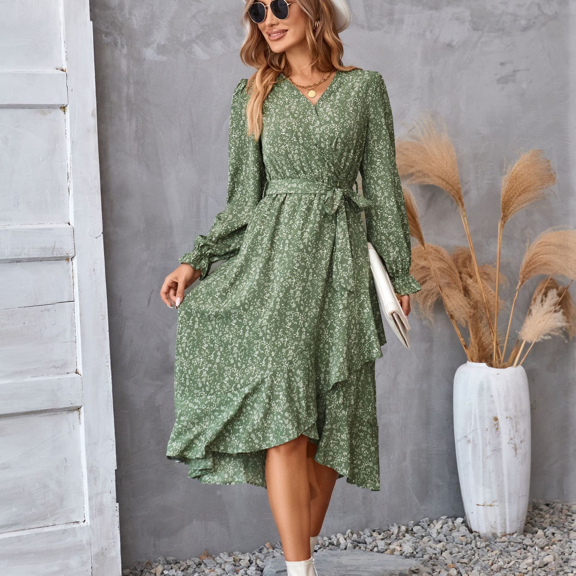 Independent Station Foreign Trade Printed Autumn And Winter Long-sleeved Dress For Women Commuter Temperament European And American Women's Clothing - 3