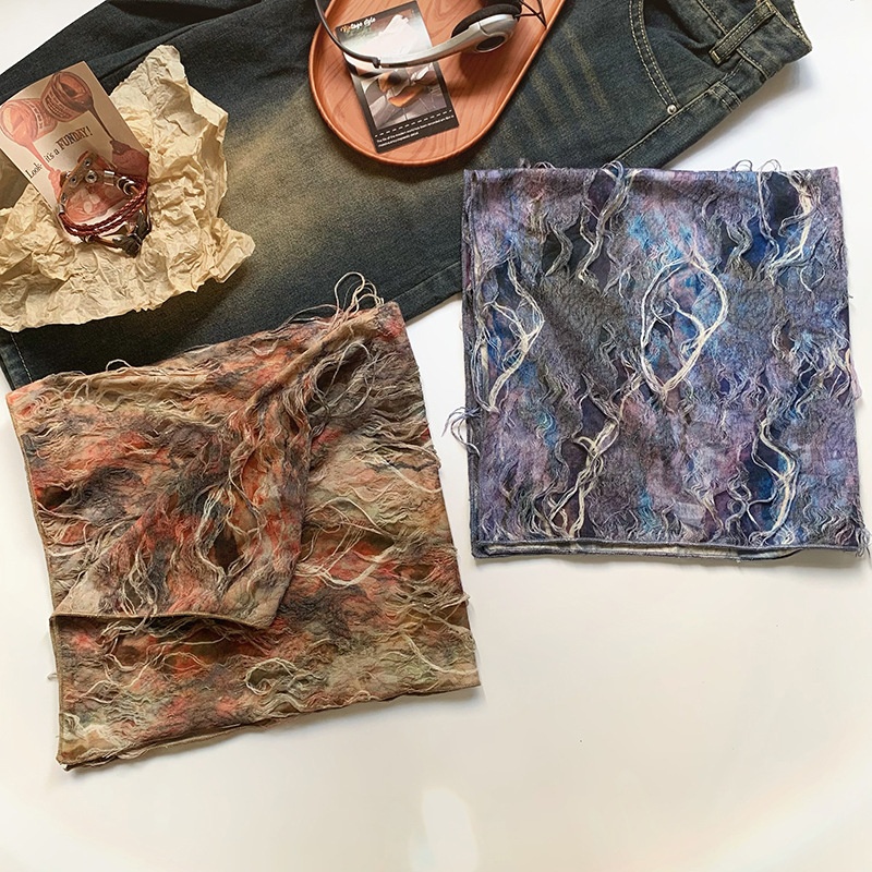 Subculture Multifunctional Square Scarf Headscarf Bohemian Style Stylish Y2K Retro Sexy Ripped Wasteland Style Silk Scarf