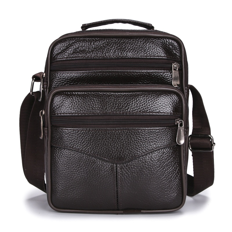 First Layer Cowhide Men's Bag Single Shoulder Backpack Small Bag Men's Casual Vertical Style Business Casual Messenger Bag Foreign Trade