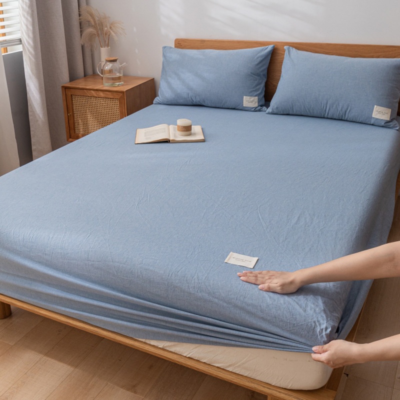 Japanese Style Fitted Sheet Single Piece Washed Cotton Fully Covered Anti-slip Mattress Dustproof Protective Cover
