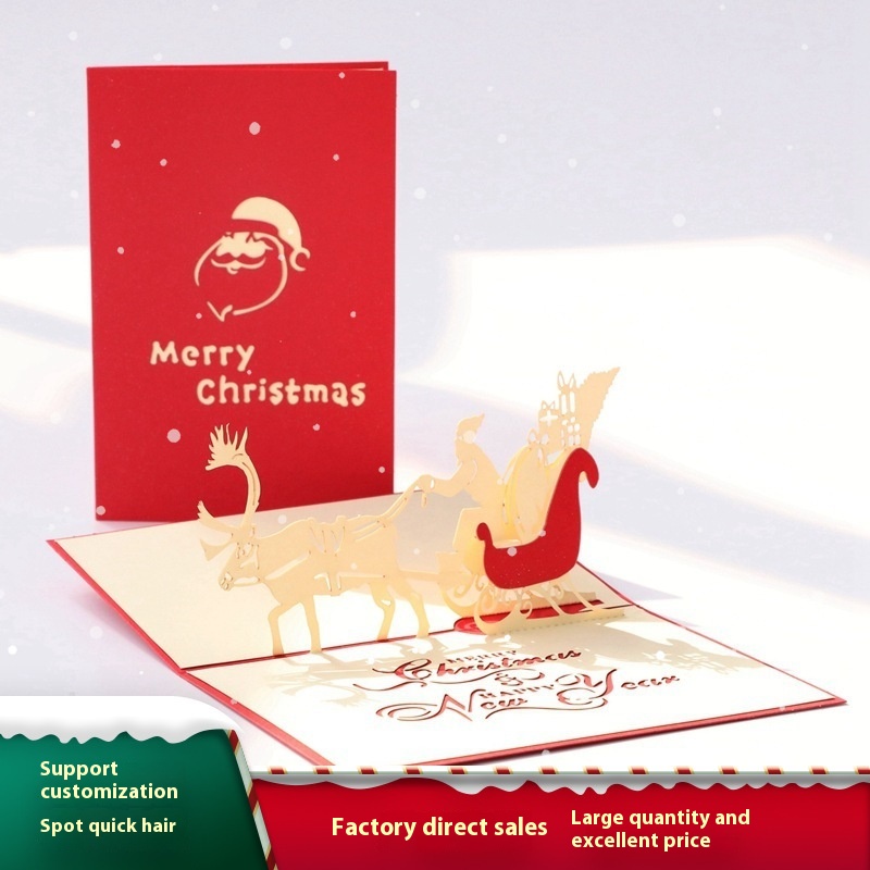 3 D Three-dimensional Greeting Card Korean Creative Gift Hollow Paper Carving Deer Car Christmas Holiday Foreign Trade Greeting Card Small Card